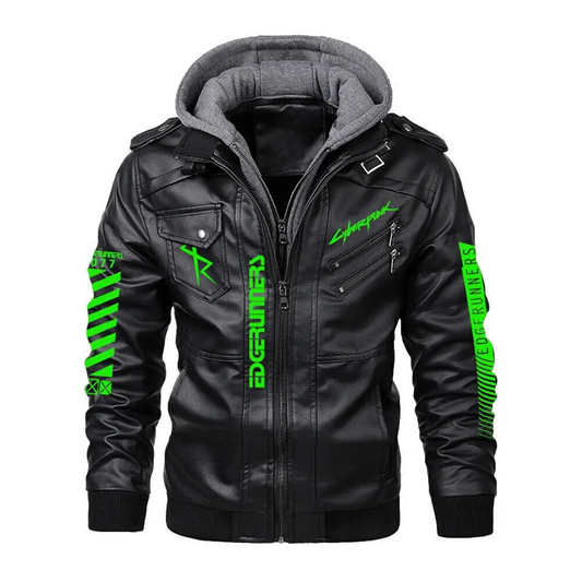 Cyberpunk 2077 Edgerunners Black Bomber Jacket with Neon Logo for Men