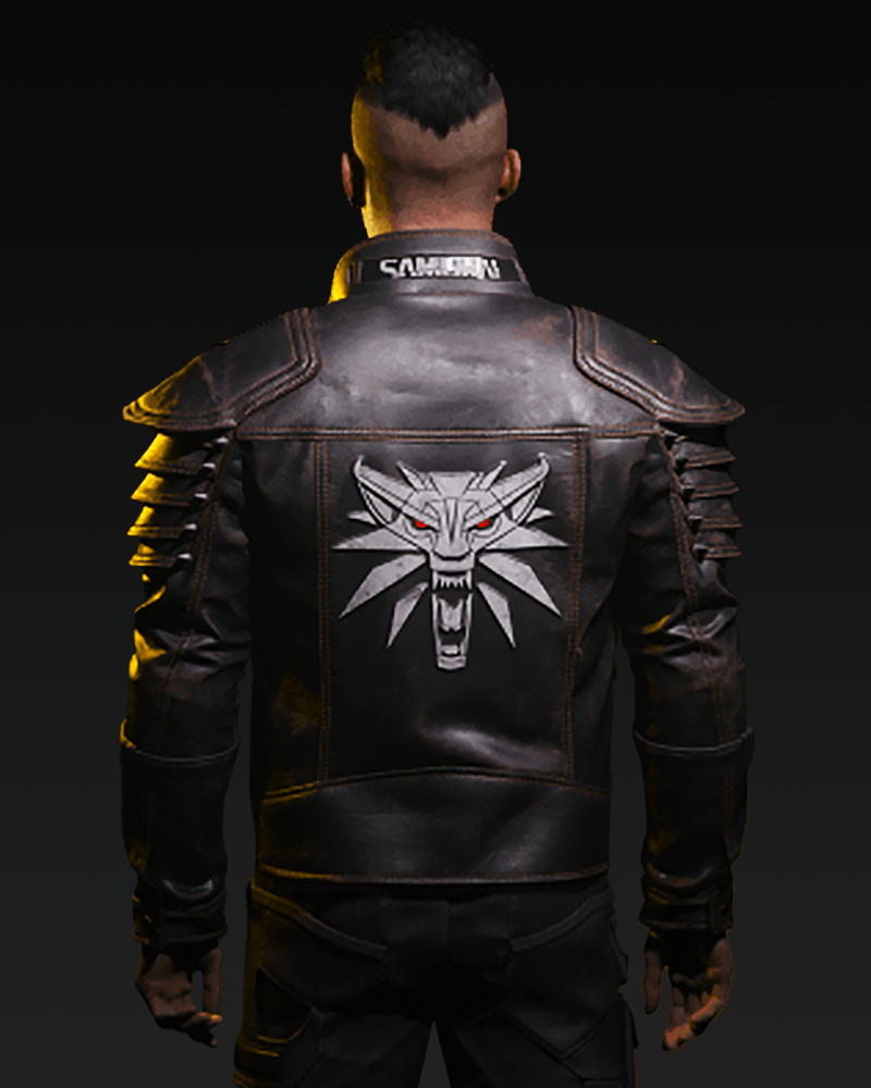 Cyberpunk 2077 Samurai Wolf School Distressed Brown Leather Jacket for Men