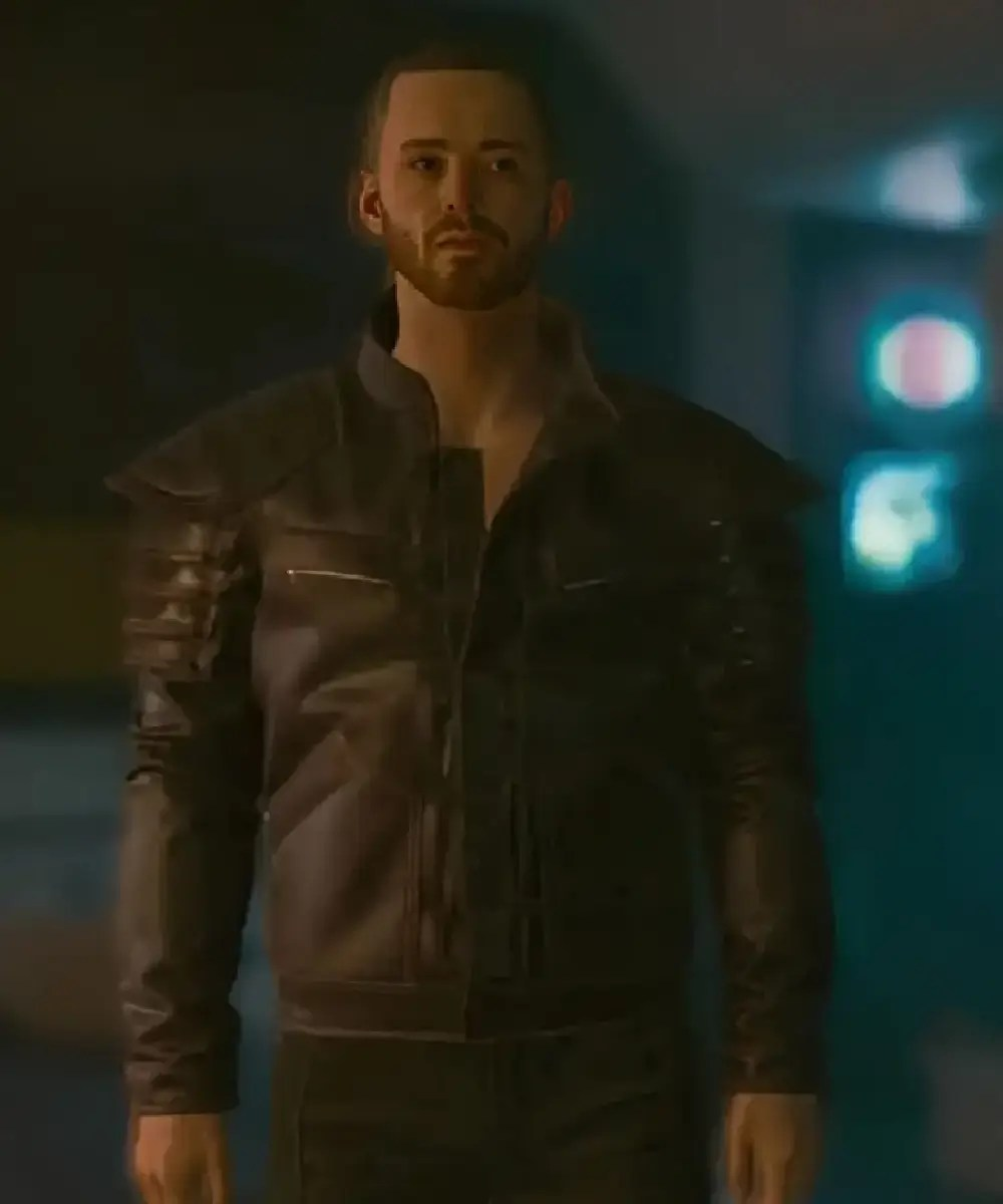 Cyberpunk 2077 Samurai Wolf School Distressed Brown Leather Jacket for Men